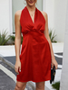 Red-Sommer-Kleid Frauen mit V-Ausschnitt Ärmel kurzes Kleid