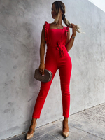 Red Square Neck Ärmelloses Polyester Straight Summer One Piece Outfit