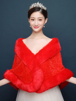 Red Wedding Wrap Schal Faux Pelz Jacke Winter Bridal Cover Ups