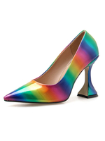 Regenbogen-Druck-Pumpen der Frau zeigten Zehen-Farbblock-Becher-Fersen-Schuhe