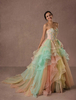 Regenbogen Quinceanera Kleid Tüll Spitze Festzug Kleid Applique Friesen Luxus Prinzessin Kleid mit Kapelle Zug