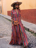Regenbogen Stripe Shirt Kleid 2021 Knöpfe gedrückt Maxi Kleid Farbvoll Half Ärmel Taschen SonneKleid