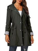 Regenjacke Damen Trenchcoat Langarm und Kapuze Winter Mantel