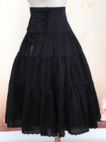 Reine Baumwolle schwarz Loltia lange Rock High-Waist Rüschen Trim