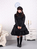 Reiner schwarz Baumwolle Lolita einteiliges Kleid Langarm Rüschen Lace Trim