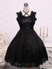 Reiner schwarz Baumwolle Lolita Jumper Rock Lace Trim Schnürschuh Hüftgurt