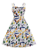 Retro Kleid 1950er Jahre Bateau Neck Open Shoulder Ärmellose Frau Knielanges Swing-Kleid mit Blumendruck