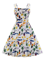 Retro Kleid 1950er Jahre Bateau Neck Open Shoulder Ärmellose Frau Knielanges Swing-Kleid mit Blumendruck