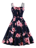 Retro Kleid 1950er Jahre Bateau Neck Open Shoulder Ärmellose Frau Knielanges Swing-Kleid mit Blumendruck