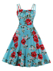 Retro Kleid 1950er Jahre Bateau Neck Open Shoulder Ärmellose Frau Knielanges Swing-Kleid mit Blumendruck