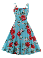 Retro Kleid 1950er Jahre Bateau Neck Open Shoulder Ärmellose Frau Knielanges Swing-Kleid mit Blumendruck