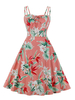 Retro-Kleid 1950er Jahre Bateau Neck Schnürung rückenfrei Spgahetti Frau knielang Blumendruck Rockabilly Kleid