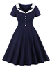 Retro Kleid 1950er Jahre Dark Navy Two-Tone Damenknöpfe Kurzarm Swing Dress
