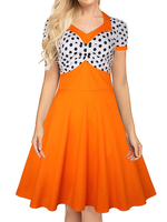 Retro Kleid 1950er Jahre Gelbe Frau Kurzarm Turndown Collar Rockabilly Kleid