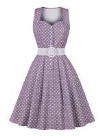 Retro Kleid 1950er Jahre Lavendel Polka Dot Frau Ärmelloses Schwingkleid