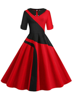 Retro-Kleid 1950er Jahre Red Womans Half Sleeves Swing Dress