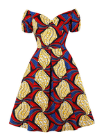 Retro-Kleid 1950er Jahre rot geometrisch geschichtet Frau kurze Ärmel V-Ausschnitt Swing-Kleid