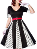 Retro-Kleid 1950er Jahre Schwarze Frau Kurzarm Rockabilly-Kleid mit V-Ausschnitt
