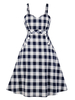 Retro Kleid 1950er Jahre Träger Hals geschichtet ärmellose Frau Plaid Rockabilly Kleid