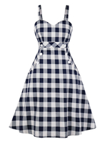 Retro Kleid 1950er Jahre Träger Hals geschichtet ärmellose Frau Plaid Rockabilly Kleid