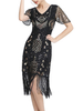 Retro Kleid 1950er Jahre V-Ausschnitt Kurzarm Damen Rockabilly Kleid