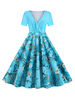 Retro-Kleid 1950er Jahre V-Ausschnitt Kurzarm Damen Swing-Kleid
