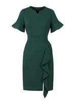 Retro-Kleid der 1950er Jahre mit kurzen Ärmeln. Knielanges Rockabilly-Kleid für Damen