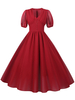 Retro-Kleid der 1950er Jahre mit V-Ausschnitt Red kurzen Ärmeln Frau Lange Weinlese-Kleid-Schwingen-Kleid