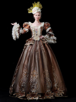 Retro-Kostüme aus dem 18. Jahrhundert Kaffee-braunes Polyester-besticktes Marie Antoinette-Kostüm-Set mit Kopfbedeckungen
