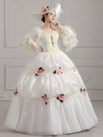 Retro-Kostüme aus dem 18. Jahrhundert Weiß besticktes Marie Antoinette-Polyester-Kopfbedeckungs-Kostüm-Set