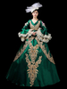 Retro Kostüme Dunkelgrün Besticktes Polyester Kopfbedeckungskleid Marie Antoinette Kostüm Set Vintage Kleidung