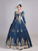 Retro-Kostüme Marineblau bestickt Marie Antoinette Polyester Kopfbedeckung Kleid Kostüm Set Retro Party Prom Kleid