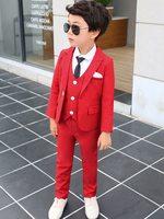 Ring Bearer Anzüge Rot Hochzeit Outfit Jungen Smoking Kinder Formal Wear 4 Stück Set