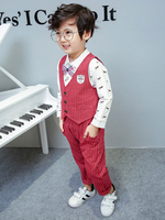 Ring Bearer Anzug Jungen Outfit Red Stripes Hosen Weste Shirts Kinder 3 Stück Set