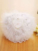 Ring Bearer Kissen Lace Federn Strass Bögen weiße Trauung Lieferungen