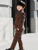 Ring Bearer Outfit Hochzeit Smoking Jungen Anzüge Plaid Kinder Formelle Kleidung 5 Stück