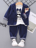 Ring Bearer Outfit Jungen Hochzeit Anzüge Tuxedo Streifen Jacke T Shirt Hosen 3 Stück Kinder Formelle Kleidung