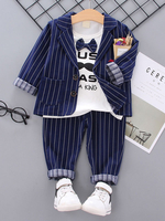 Ring Bearer Outfit Jungen Hochzeit Anzüge Tuxedo Streifen Jacke T Shirt Hosen 3 Stück Kinder Formelle Kleidung