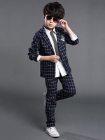 Ring Bearer Outfit Jungen Jacke und Hosen Hochzeit Anzüge Tuxedo Plaid Kinder Formelle Kleidung 2 Stück Set