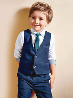 Ring Bearer Suit Jungen Outfit Blau Hosen Hemd Weste Fliege Kinder Formelle Kleidung