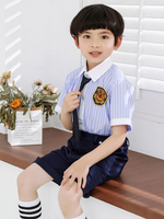 Ringträger Anzüge Baumwolle mit kurzen Ärmeln Krawatte Shirt Badge Shorts Hochzeit Boy Anzüge