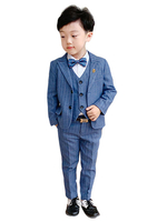 Ringträger-Anzüge Blaue Polyester-Baumwolle Langarm-Hosen Mantel Weste Baby Formelle Partyanzüge