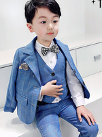 Ringträger-Anzüge Polyester-Baumwolle Langarm-Mantel Hosen Weste Baby Blue Wedding Boy Anzüge