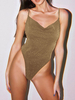 Ärmellose Bodysuit Blond V-Ausschnitt Pailletten Rückenfrei Rückenlos Sexy Polyester Frauen Top