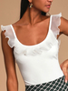 Ärmellose T-Shirts Weißes rückenfreies Rüschen Juwelenhals Polyester Frauen T-Shirt