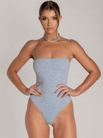 Ärmelloser Bodysuit für Damen Hellgrauer Trägerhals ohne Rücken Rücken ohne Rücken Sexy Baumwolle Sexy Top