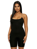 Ärmelloser Paspel-Sommeranzug aus Polyester mit Stretch-Ausschnitt und schwarzen Trägern