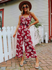 Ärmelloser Polyester-Sommer-Playsuit mit V-Ausschnitt und Blumenmuster in Burgunderrot
