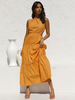 Ärmelloses Maxikleid Polyester Lässiges mehrlagiges bodenlanges Kleid