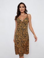 Ärmelloses Midikleid aus Polyester mit Animal-Print und lässigem V-Ausschnitt